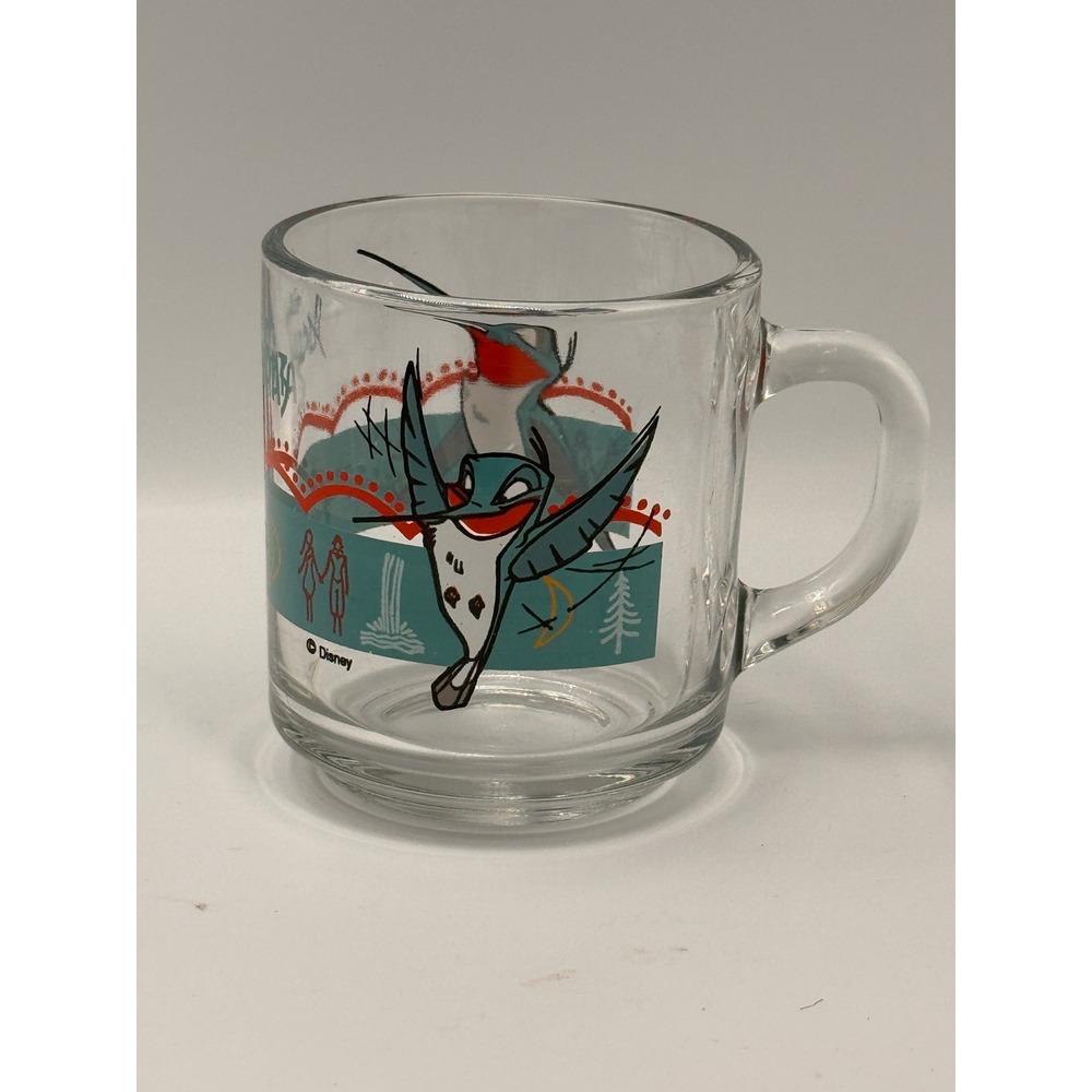 Disney Pocahontas Flit Hummingbird Clear Glass Coffee Mug Vintage 90s USA